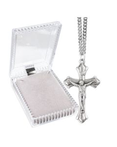 2" Silver Oxidized Flared Tips Crucifix on a 24" Chain