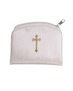 Beige Raw Silk Look Rosary Pouch