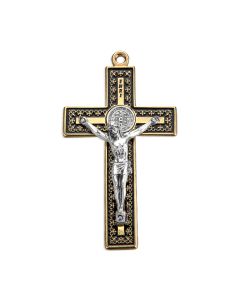 3" Gold Finished Saint Benedict Crucifix with Black Epoxy
