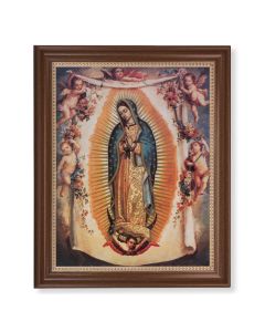 13 1/2" x 16 9/16" Walnut Finished Frame with 11" x 14" Our Lady of Guadalupe with Angels Textured Art