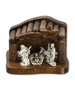 2 1/2" Wood Nativity with Metal Figurines and Wood Star on Top