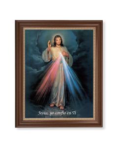 13 1/2" x 16 9/16" Walnut Finished Frame with 11" x 14" Divine Mercy (Spanish) Textured Art