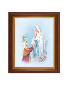 10 1/2" x 12 1/2" Walnut Finish Beveled Frame with 8" x 10" Our Lady of Lourdes Textured Art