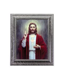10 1/2" x 12 1/2" Grey Oak Finish Frame with an 8" x 10" Chambers: Sacred Heart of Jesus Print