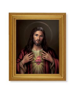10" x 12" Gold Leaf Finish Beveled Frame with 8" x 10" Sacred Heart of Jesus Textured Art