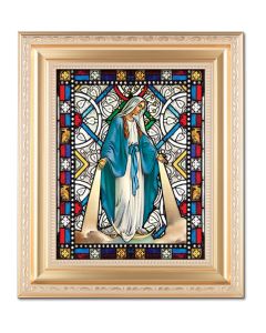 10 1/4" x 12 1/4" Satin Gold Frame with an 8" X 10" Our Lady of Grace Liturgical Glass Art