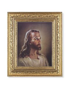 12 1/2" x 14 1/2" Ornate Gold Leaf Antique Frame with 8" x 10" Head of Christ Print
