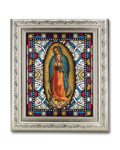 8.25" x 10.25" Silver Ornate Frame with a 6" x 8" Our Lady of Guadalupe Textured Glass Artwork