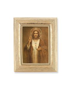 3 3/4" x 4 1/2" Gold Frame with a Sacred Heart Print-P65