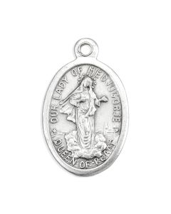 1" Oval Antiqued Silver Oxidized Our Lady of Medjugorje Medal