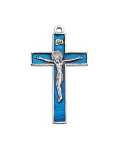 2" Antiqued Silver Oxidized Crucifix with Blue Epoxy