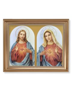 13 1/2" x 16 9/16" Gold Leaf Antique Finished Frame with 11" x 14"  The Sacred Hearts Textured Art