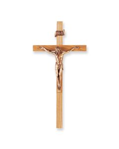 11" Oak Wood Cross with Museum Gold Finish Corpus