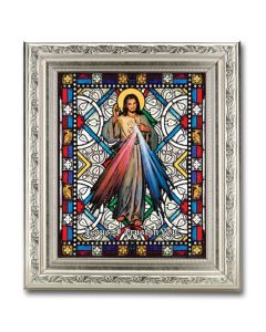 8.25" x 10.25" Silver Ornate Frame with a 6" x 8" Divine Mercy Textured Glass Artwork