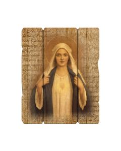 11 1/4" x 14" Immaculate Heart of Mary Large Vintage Wooden Plaque