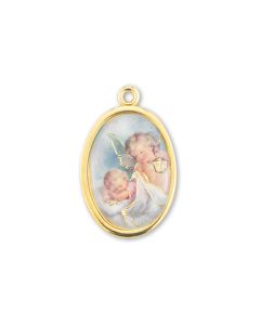 1" Guardian Angel Gold Finish Picture Medal