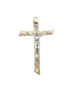 3 1/4 Gold Tone Log Cross with Silver Tone Corpus Boxed