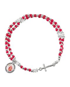 Red Glass Bead Confirmation Rosary Bracelet, comes in a Red Organza Bag
