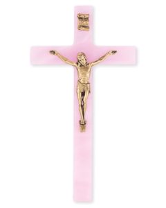 7" Pearlized Pink Cross with Museum Gold Finish Corpus