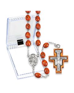 Franciscan Wood Bead Rosary, Boxed