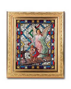 8 1/4" x 10 1/4" Gold Ornate Frame with a 6" x 8" Guardian Angel Textured Glass Artwork