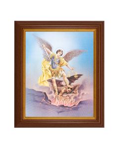 10 1/2" x 12 1/2" Walnut Finish Beveled Frame with 8" x 10" St. Michael Textured Art