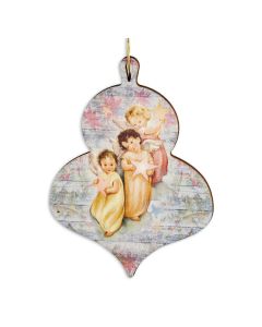 Wooden Christmas Ornament with Angels holding Stars