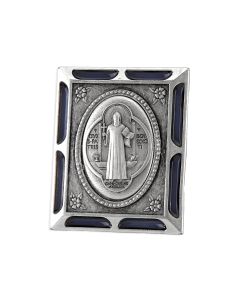 St Benedict Antique Silver Metal Plaque with Black Accents