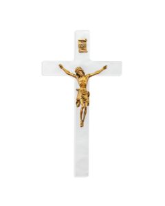 7" Pearlized White Cross with Museum Gold Finish Corpus