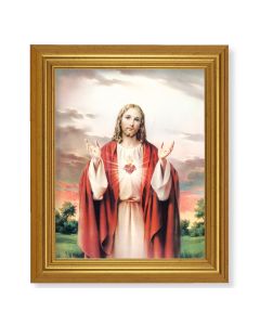 10" x 12" Gold Leaf Finish Beveled Frame with 8" x 10" Sacred Heart of Jesus Textured Art