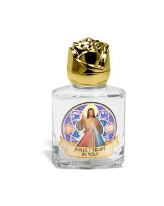 8 ml. 2" Glass Divine Mercy Holy Water Bottle with Gold Rose Cap