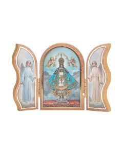 Virgen San Juan Standing Natural Wood Triptych