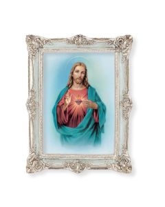 6 3/4" x 8 3/4" Powder Blue and Silver Photo Frame with Sacred Heart of Jesus Print-P65