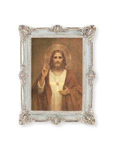 6 3/4" x 8 3/4" Powder Blue and Silver Photo Frame with Chambers: Sacred Heart of Jesus Print-P65