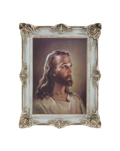 6 3/4" x 8 3/4" Powder Blue and Silver Frame with a 5 x 7 Sallman: Head of Christ Print- P65 STICKER