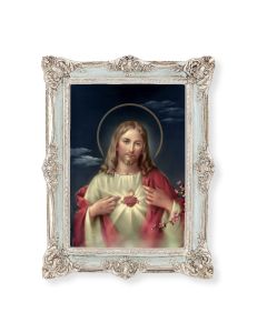 6 3/4" x 8 3/4" Powder Blue and Silver Photo Frame with Sacred Heart of Jesus Print-P65