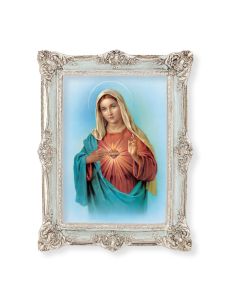 6 3/4" x 8 3/4" Powder Blue and Silver Photo Frame with Immaculate Heart of Mary Print-P65