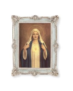 6 3/4" x 8 3/4" Powder Blue and Silver Photo Frame with Chambers: Immaculate Heart of Mary Print-P65