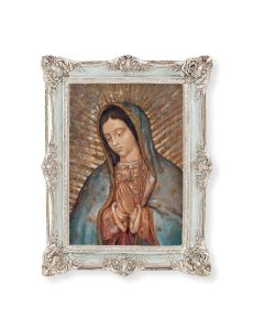 6 3/4" x 8 3/4" Powder Blue and Silver Photo Frame with O.L. of Guadalupe Bust Print-P65