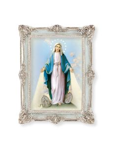 6 3/4" x 8 3/4" Powder Blue and Silver Photo Frame with O.L. of Miraculous Medal Print-P65