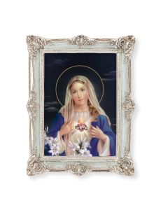 6 3/4" x 8 3/4" Powder Blue and Silver Photo Frame with Immaculate Heart of Mary Print-P65