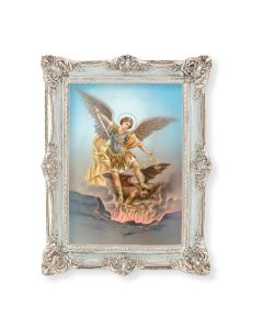 6 3/4" x 8 3/4" Powder Blue and Silver Photo Frame with Saint Michael Print-P65