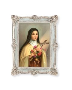 6 3/4" x 8 3/4" Powder Blue and Silver Photo Frame with Saint Therese Print-P65