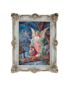 6 3/4" x 8 3/4" Powder Blue and Silver Photo Frame with Guardian Angel Print -P65