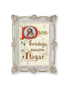 6 3/4" x 8 3/4" Powder Blue and Silver Photo Frame with House Blessing in Spanish Print-P65
