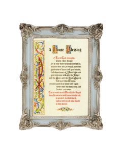 6 3/4" x 8 3/4" Powder Blue and Silver Photo Frame with House Blessing Prayer Print-P65