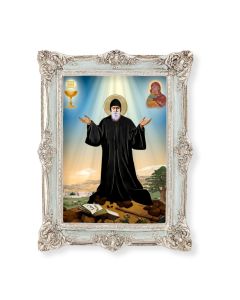 6 3/4" x 8 3/4" Powder Blue and Silver Photo Frame with St. Charbel Print-P65