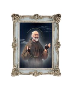 6 3/4" x 8 3/4" Powder Blue and Silver Photo Frame with Saint Pio Prayer Print-P65