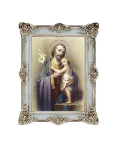 6 3/4" x 8 3/4" Powder Blue and Silver Photo Frame with Saint Joseph Prayer Print-P65