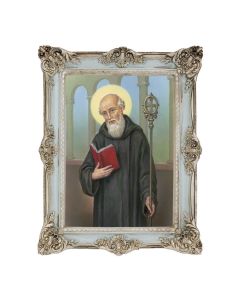 6 3/4" x 8 3/4" Powder Blue and Silver Photo Frame with Saint Benedict Prayer Print-P65